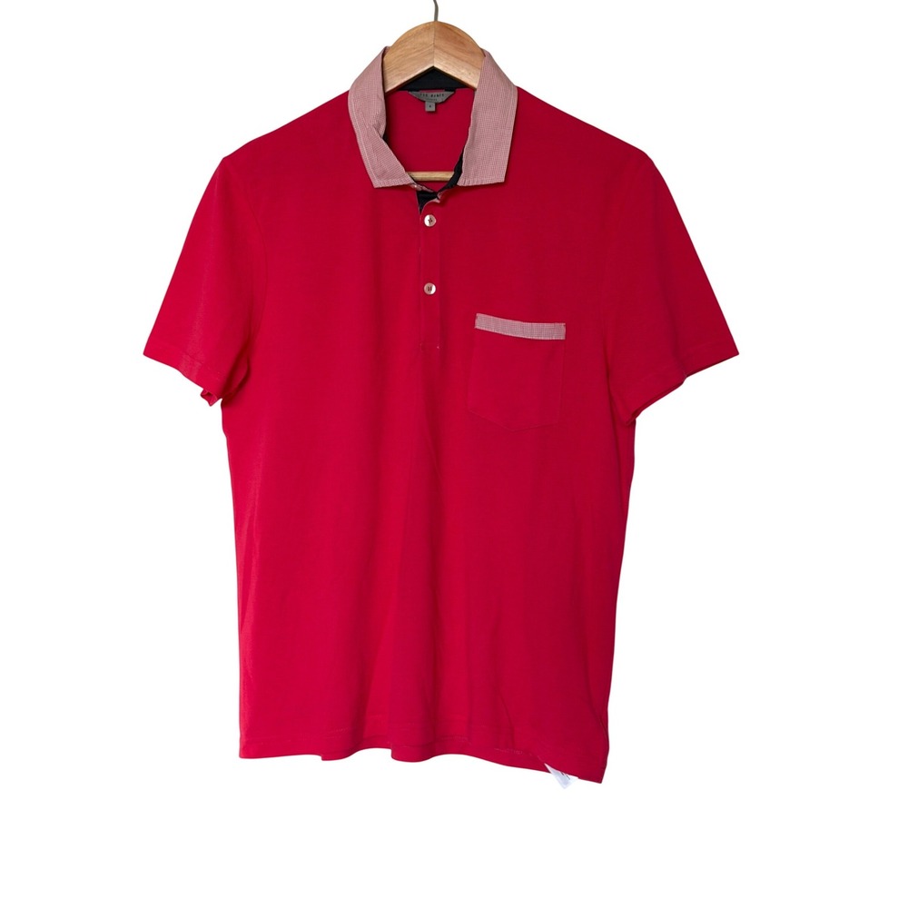 Ted Baker London Mens Red Cotton Pique Polo Shirt Size 4 Large Contrast Collar